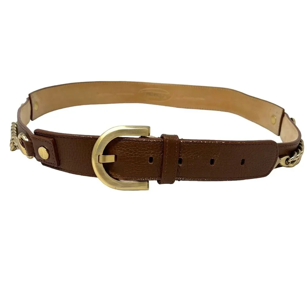 Talbots Brown Genuine Leather and Chain Link Post‎ Belt Size Large